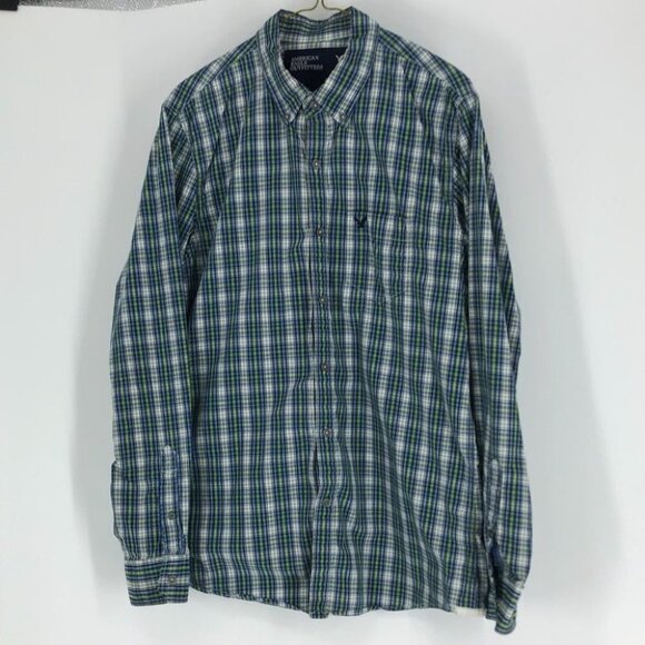 American Eagle  Outfitters blue green plaid button down mens medium - Picture 13 of 13